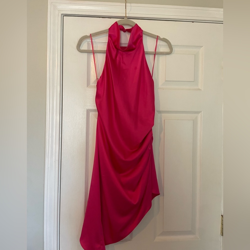 Pink satin asymmetrical dress